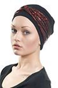 Picture of Hair World Anna Hat with red circles & swirls wrap